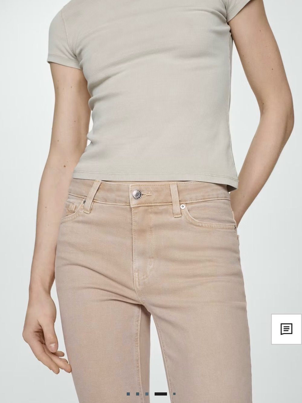 Mango Crop Flair Straight Jeans in Sand Sz 8 MNG Khaki Denim Raw Hem Stretch - Picture 4 of 11